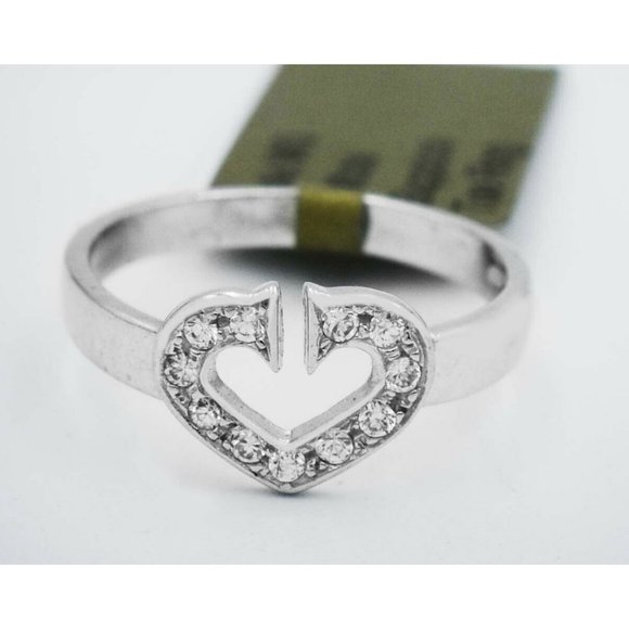 Created White Sapphire Heart Toe Ring Solid 14k White Gold